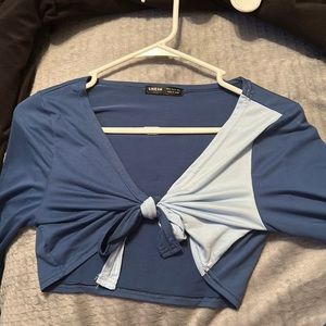 small blue crisscross crop top